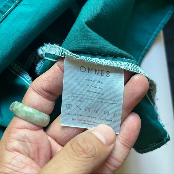 OMNES teal green cotton puff short sleeve belted tiered mini dress - Picture 8 of 8